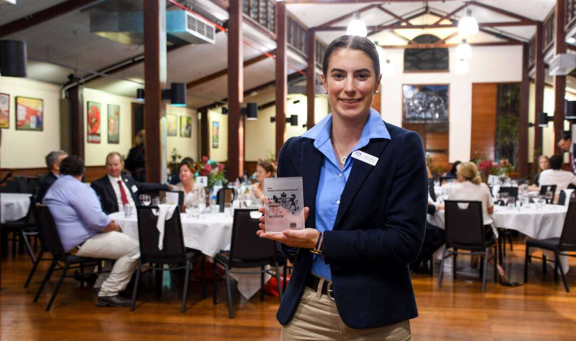 Aspiring agricultural educator Grace Collins, Armidale, was announced as the RM Williams RAS Rural Achiever for 2024 during an awards dinner at the Sydney Royal Easter Show. Photos: Elka Devney