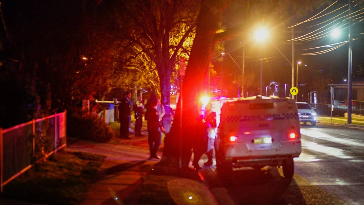 Stop and search: Armidale police at the scene of the vehicle stop on Thursday night. Photo: Matt Bedford
