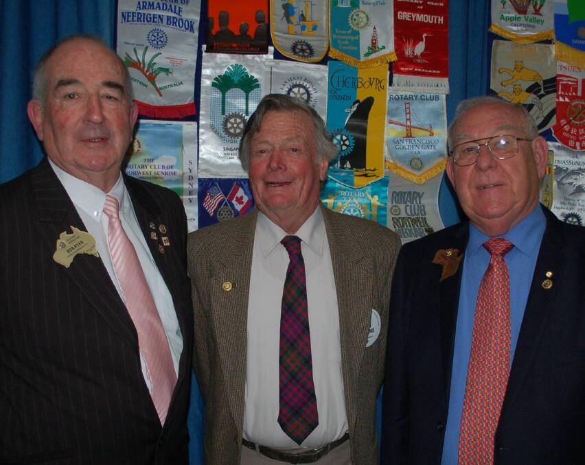 Diamond anniversary: Rotary District Governor elect Bob Ryan with Walcha Rotary Vice President Don Murchie and past District Governor Harry Durey