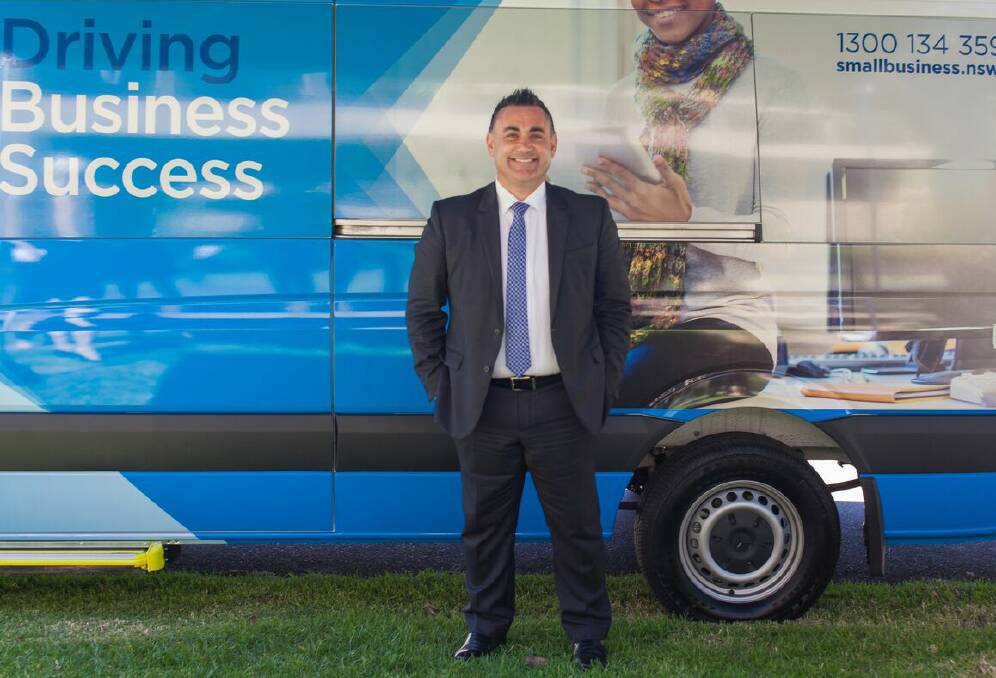 ON THE ROAD: NSW Minister for Small Business, John Barilaro, encourages business owners to make use of the bus.