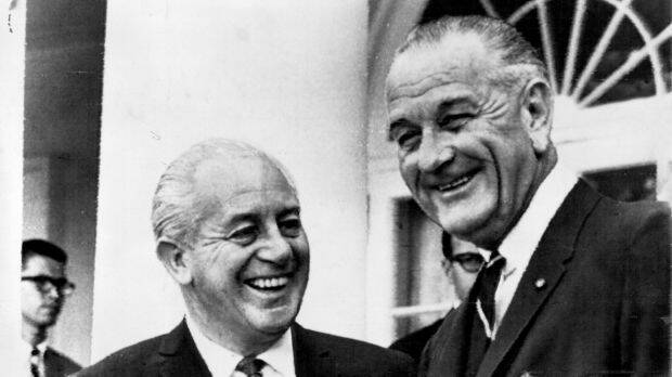 Holt with US President Johnson at the White House in July 1966: the pair enjoyed a warm friendship. Photo: UPI Cablephoto