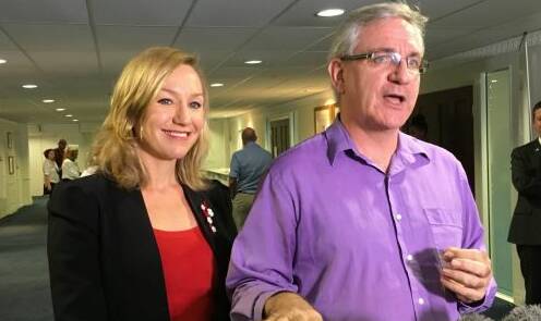 Greens Queensland candidates Larissa Waters and Andrew Bartlett. Photo: Cameron Atfield
