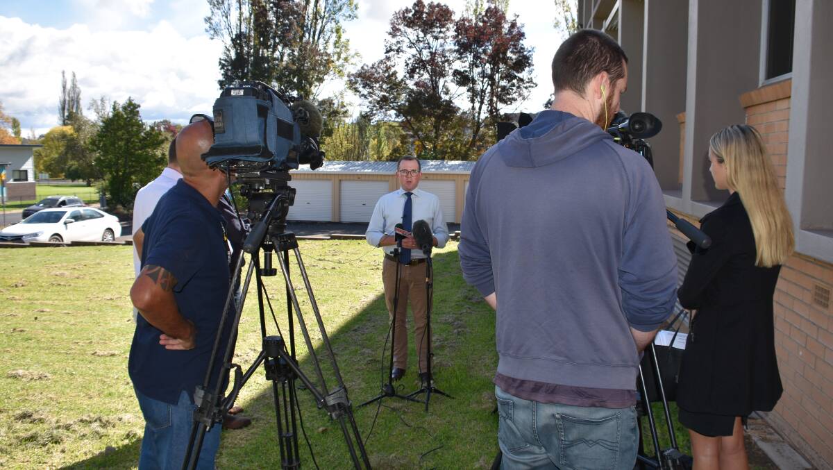 Adam Marshall updates regional media outlets on the COVID-19 tests in Armidale, on Wednesday morning.