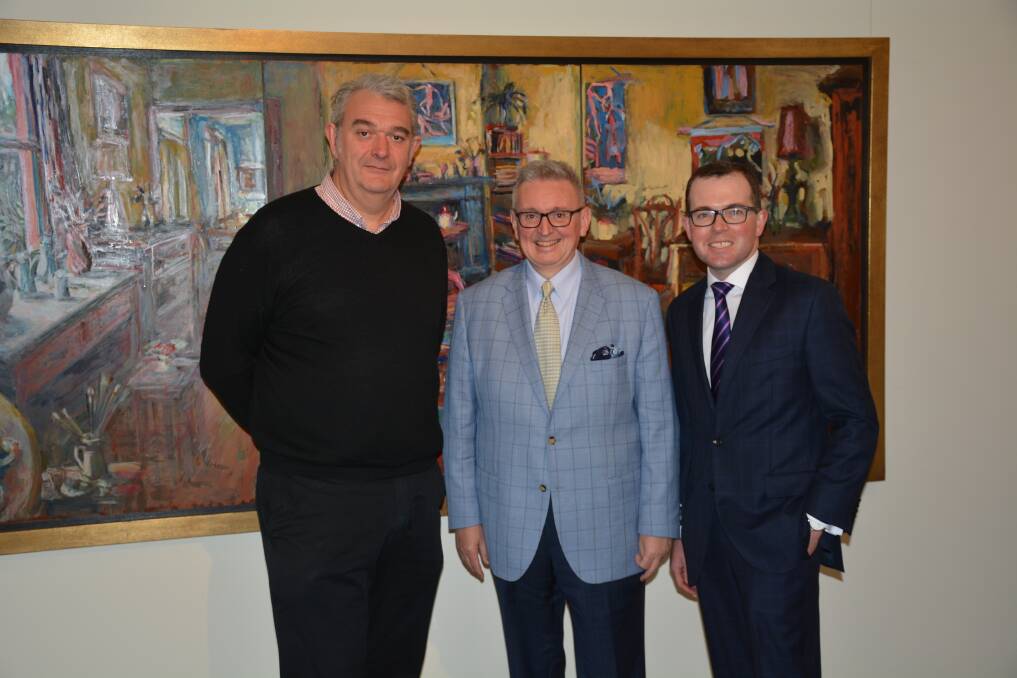 Millions available: NERAM director Robert Heather with Minister for Arts Don Harwin and Northern Tablelands MP Adam Marshall at the art gallery on Monday.