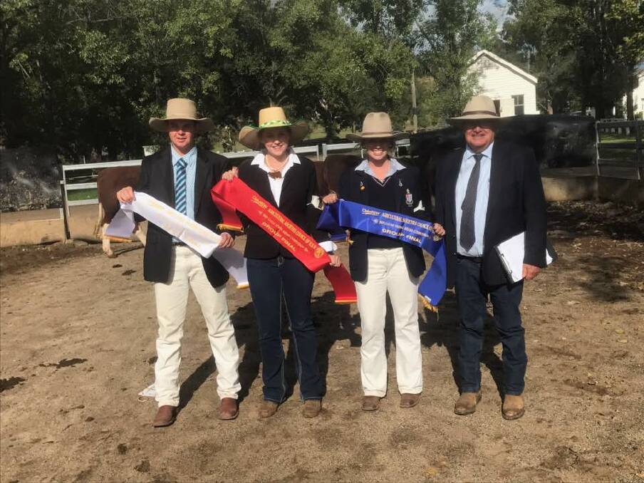 TOP NOTCH: Farrer's Jack McKeney, UNE's Tyra Comerford, Chelsea Devenish, of NEGS and Dulverton Angus' Greg Chappell at the event on Saturday.