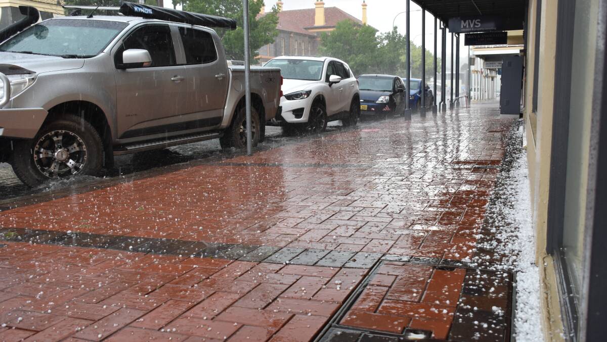 HAIL STORM: Outside the Express office on Monday afternoon.