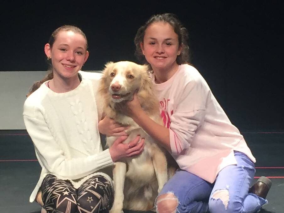 Ready for the performance: Tara Withers as Annie, Bowie as The Wonder Dog, and Alicia Turner, who also plays Annie.