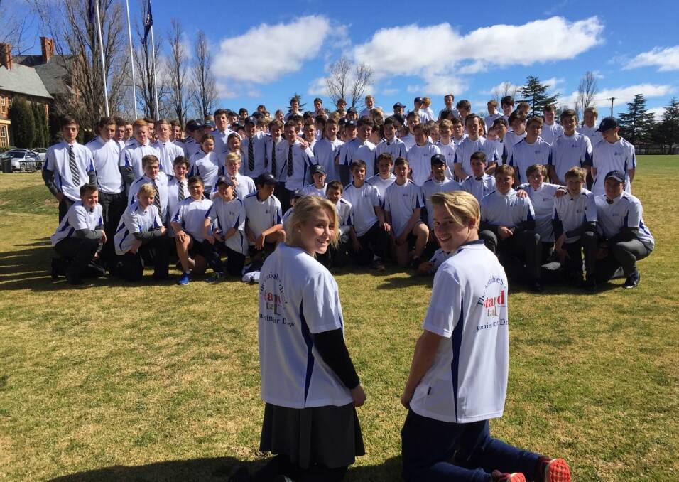 FOR A CAUSE: TAS students Disa Smart and Sam Jones (front), are expected to set the pace for the huge TAS City to Surf team of 154.