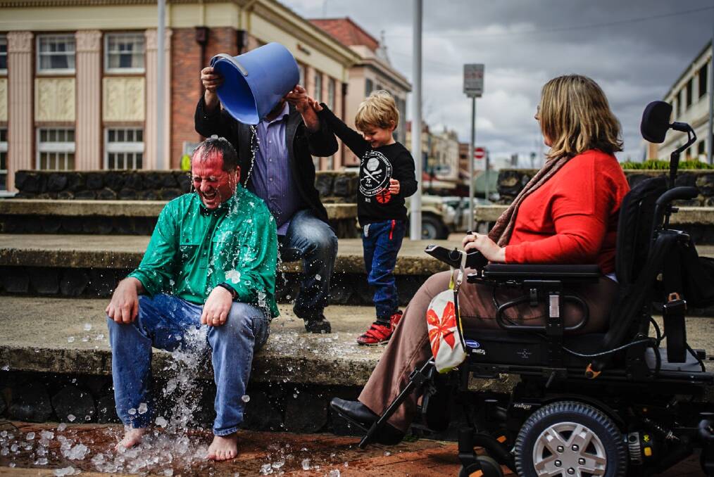 Australia's Deputy Prime Minister and New England MP Barnaby Joyce has taken the Ice Bucket Challenge on a cold day in Armidale after being nominated by motor neurone disease sufferer Clare Vickery. Picture by Matt Bedford