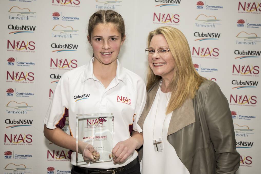 TOP EFFORT: Para athlete Milly Mazzei is presented the Chairman's Award by Di Gray at the NIAS presentation ceremony on Saturday night in Tamworth. 