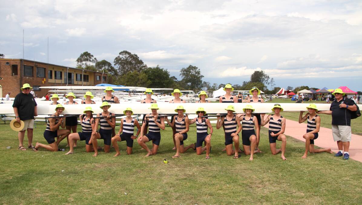 TAS rowers, with rowing patrons Bob Crossman and John Childs, enjoyed a week of development and competition at Taree earlier this month.