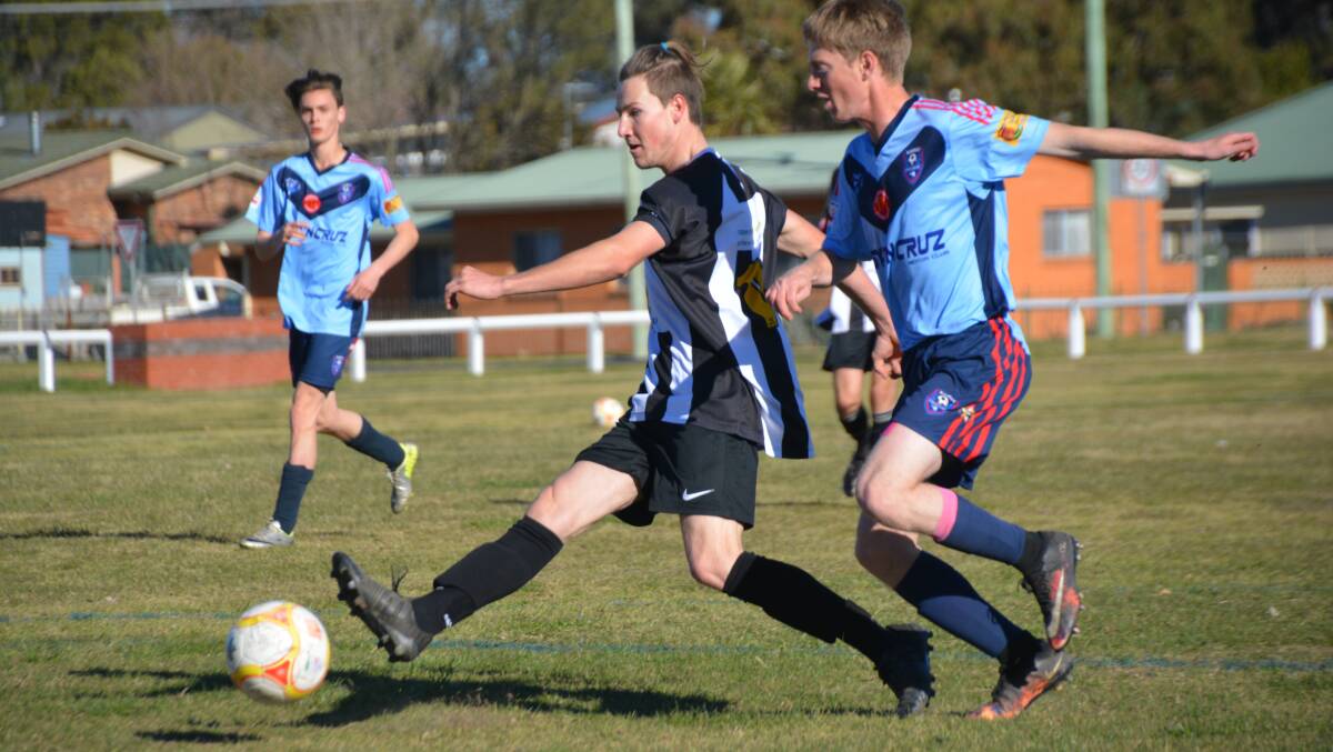 POINTS SHARED: Cal MacGregor, pictured against Narrabri last year, scored the second for Demon Knights on Saturday against North Companions.