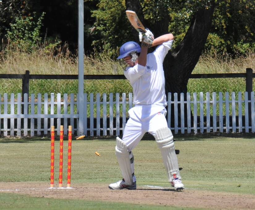 BOWLED: Liam Donaldson looks back to the falling bails in The Armidale School's match against Oakhill College at home on Wednesday. It was a tough learning curve for the young side against an experienced Sydney outfit. 