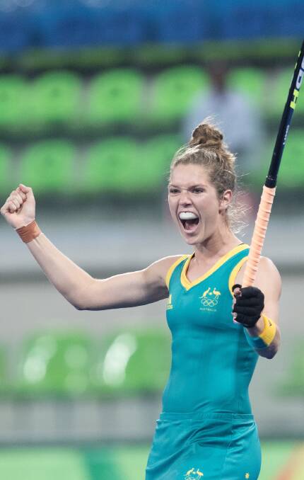 GREEN AND GOLD: Armidale's Georgie Morgan finished her Rio campaign with two goals next to her name. She scored against Great Britain and India. Photo: Grant Treeby.