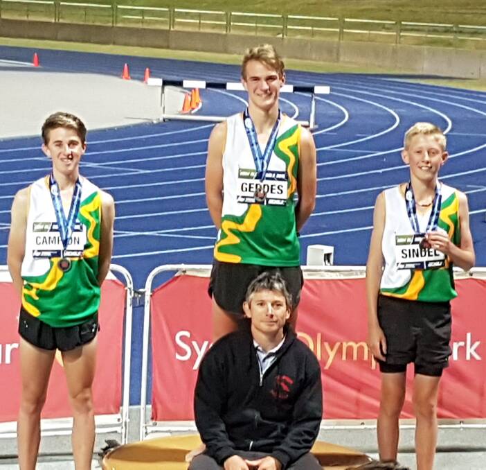 BLITZ THE FIELD: Matthew Campion, Stuart Geddes and Henry Sindel collected a medal each in their steeplechase events at last week's NSW All Schools athletics carnival. Lawson Fittler (not pictured) also picked up a bronze. 