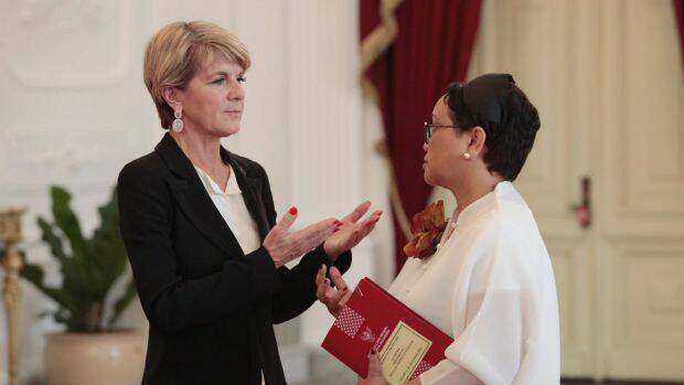 Foreign Minister Julie Bishop talks with her Indonesian counterpart Retno Marsudi on Wednesday. Photo: Irwin Fedriansyah