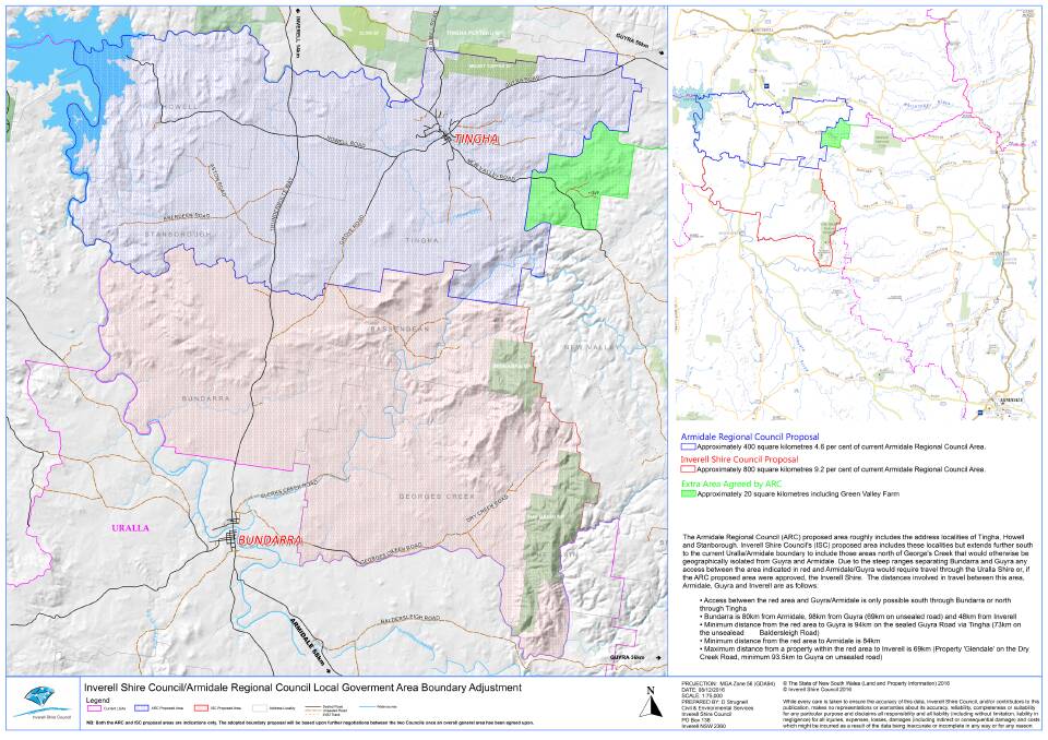 The proposed boundary changes. Image courtesy of the Inverell Shire Council.