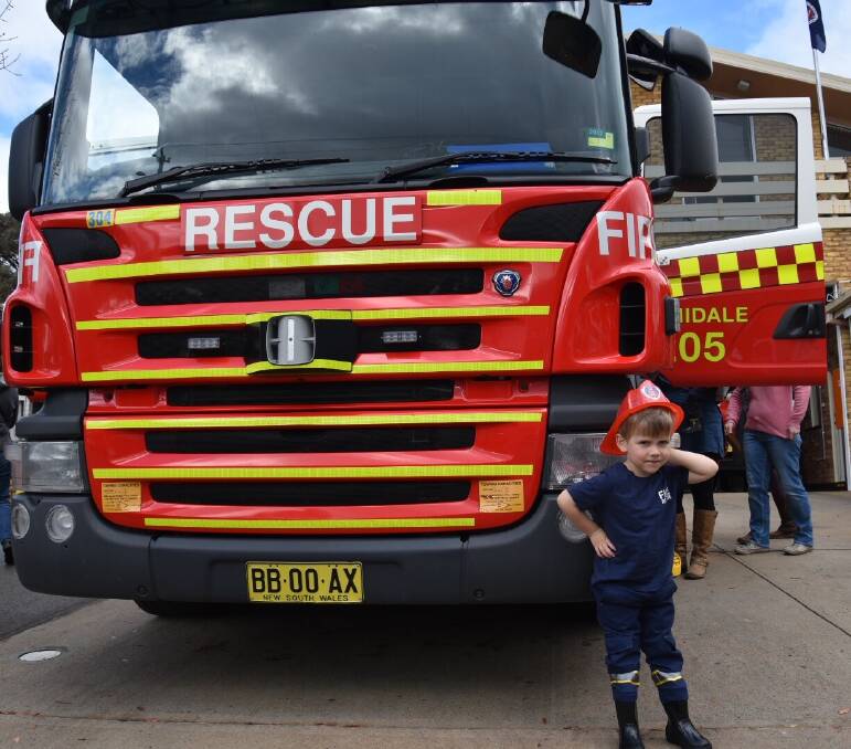 FIRE STATION OPEN DAY: Future firefighter Hayden Wright turned up for duty in his own uniform at the Armidale Fire Station Open Day.