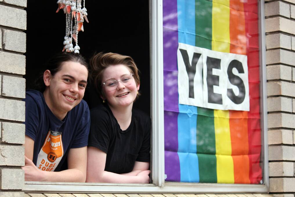 SUPPORTING MARRIAGE EQUALITY: Beardy Street residents Alex Evans and Ruby McDonall have done up their front window to make their views on marriage equality clear.