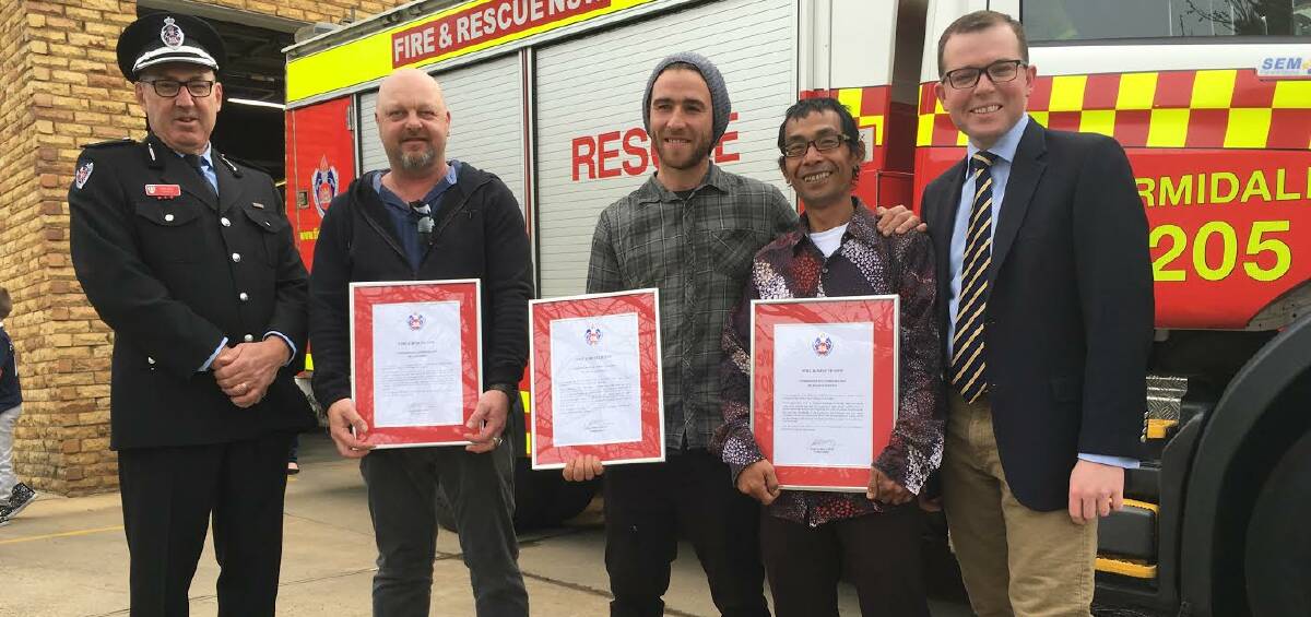 From left: Acting Inspector Wayne Zikan, Ivan Smith, Nicholas Daniell, Hidayat Hidayat and local MP Adam Marshall at the awards ceremony for their courageous acts.