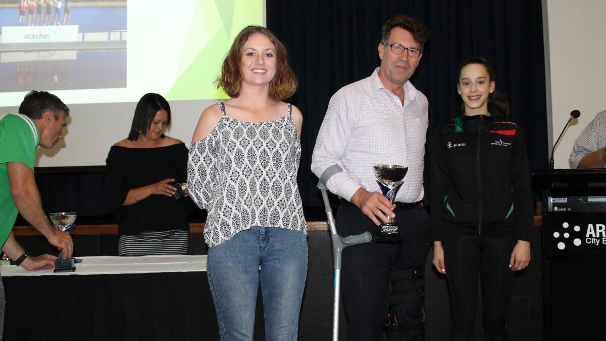 Sophie Sincock from Armidale Regional Sports Council, one half of the senior team of the year Tim Rogers and Laura Halford from the Welsh Commonwealth Games rhythmic gymnastics team.