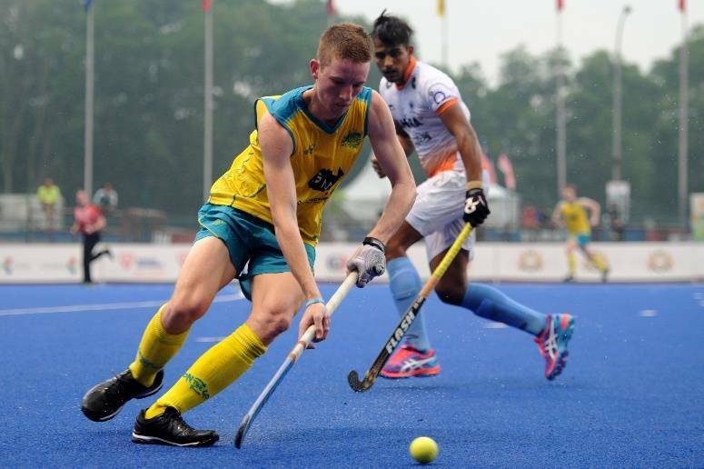 Tamworth's Ehren Hazell, here in action for the Australian under-21s, was named joint Junior Male Indoor Player of the Year with James Doherty.