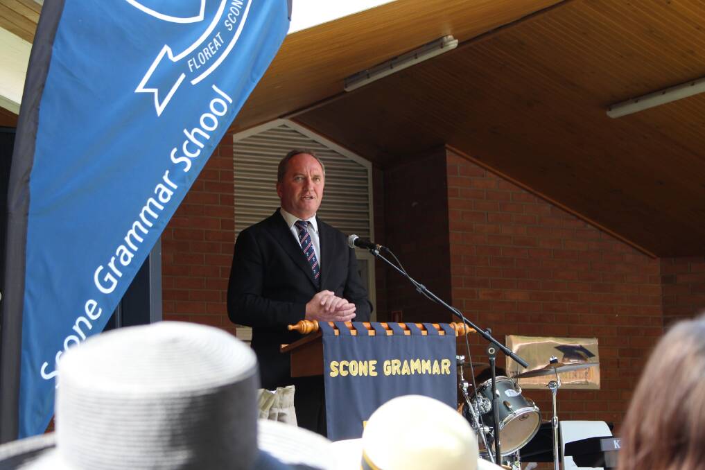 STUDY: Member for New England Barnaby Joyce addressing students at Scone Grammar during a recent visit.