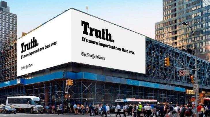 The New York Times advertising campaign in response to attacks by US President Donald Trump. Photo: Supplied