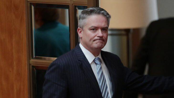 Senator Mathias Cormann leaves the Chamber after his failed to  restore the Same-sex Marriage Plebiscite Bill to the Senate at Parliament House in Canberra on Wednesday 9 August 2017. Fedpol. Photo: Andrew Meares 