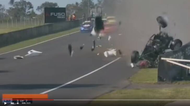 Out of control: Damien Flack's car rolled multiple times. Photo: YouTube