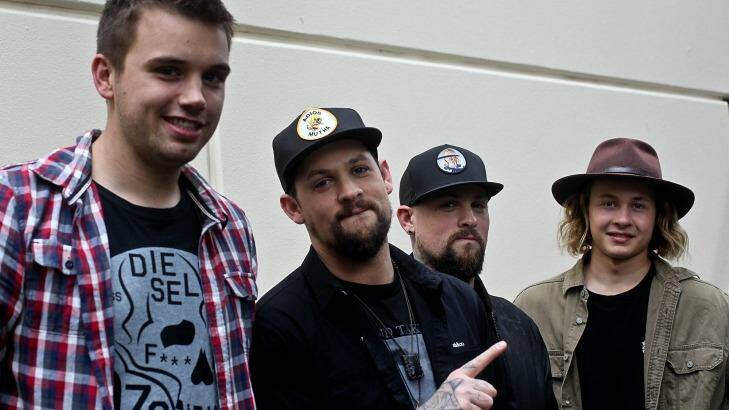 <I>The Voice</I> judges Joel and Benji Madden with finalists Joe Moore (left) and Nathan Hawes. Photo: Ben Rushton
