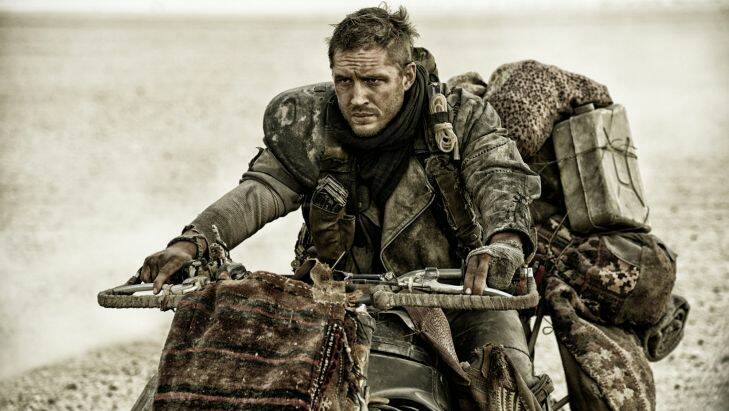 This photo released by Warner Bros. Pictures shows Tom Hardy in a scene from, "Mad Max:Fury Road," directed by George Miller. The 10-time nominated "Mad Max" may well come away with more wins at the Academy Awards than any other film. The 88th annual Academy Awards will take place on Sunday, Feb. 28, 2016, at the Dolby Theatre in Los Angeles.  (Jasin Boland/Warner Bros. Pictures via AP)