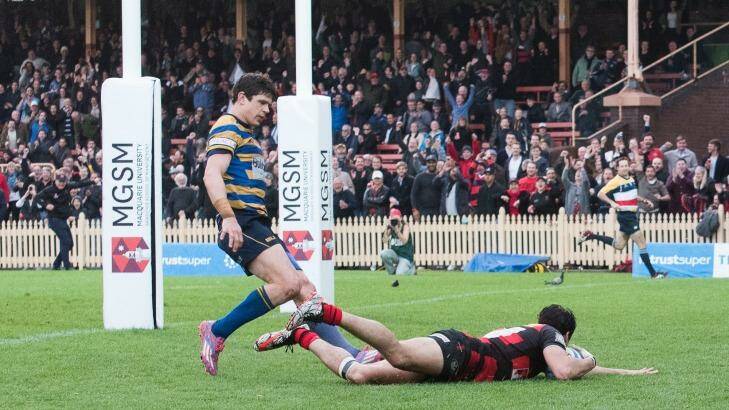 Heart of the game: Norths cross for a try against Sydney University in this year's Shute Shield decider. Photo: Christopher Pearce