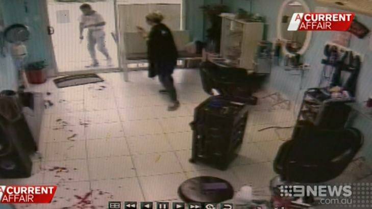 A customer hid out the back of the salon with the owner and Wayne Greenhalgh and called police. Photo: Channel 9/A Current Affair