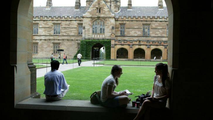 Students at the University of Sydney's famous quadrangle. Photo: Michel O'Sullivan