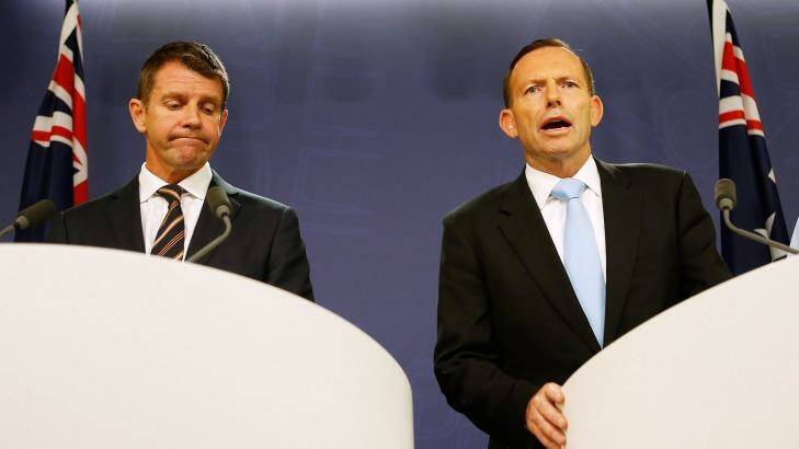 "Mates": NSW Premier Mike Baird and Prime Minister Tony Abbott. Photo: Daniel Munoz