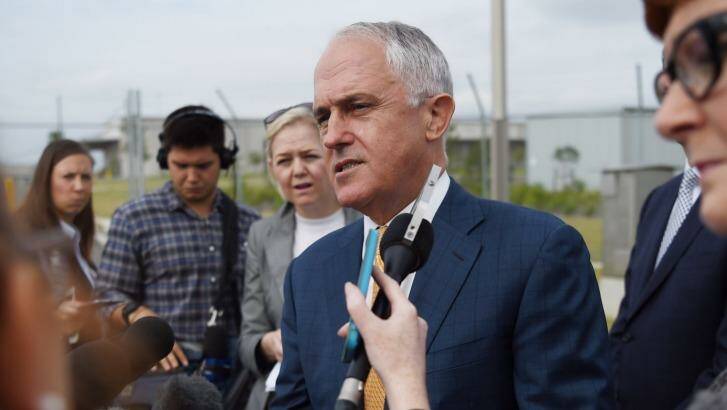 Malcolm Turnbull speaks outside Holsworthy Army Barracks on Tuesday.  Photo: Nick Moir