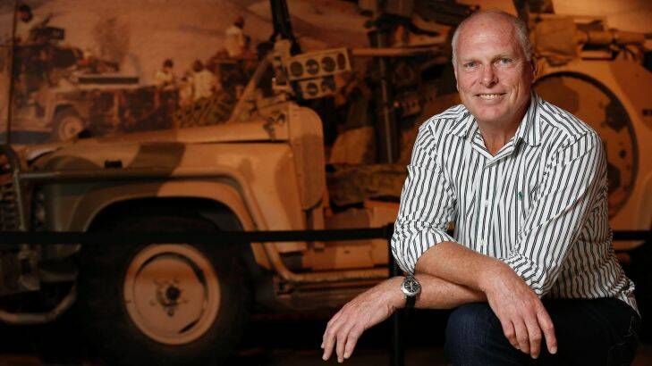 News.  Retired Major General Jim Molan next to a Long Range Patrol Vehicle in the Conflicts 1945 to Today Gallery at the Australian War Memorial.  26 December 2012     Canberra Times Photo by Jeffrey Chan