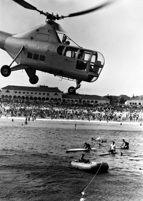 RAAF Helicopter in sea-air rescue demonstration, Bondi- Bronte, 28 November 1948

Photography by F BURKE

Neg Ref: K20/5/5-14

Scanned from medium format neg

cpsmh

pcp 2

*PLEASE DO NOT USE BEFORE THE PUBLICATION OF 'CENTURY OF PICTURES' PROJECT