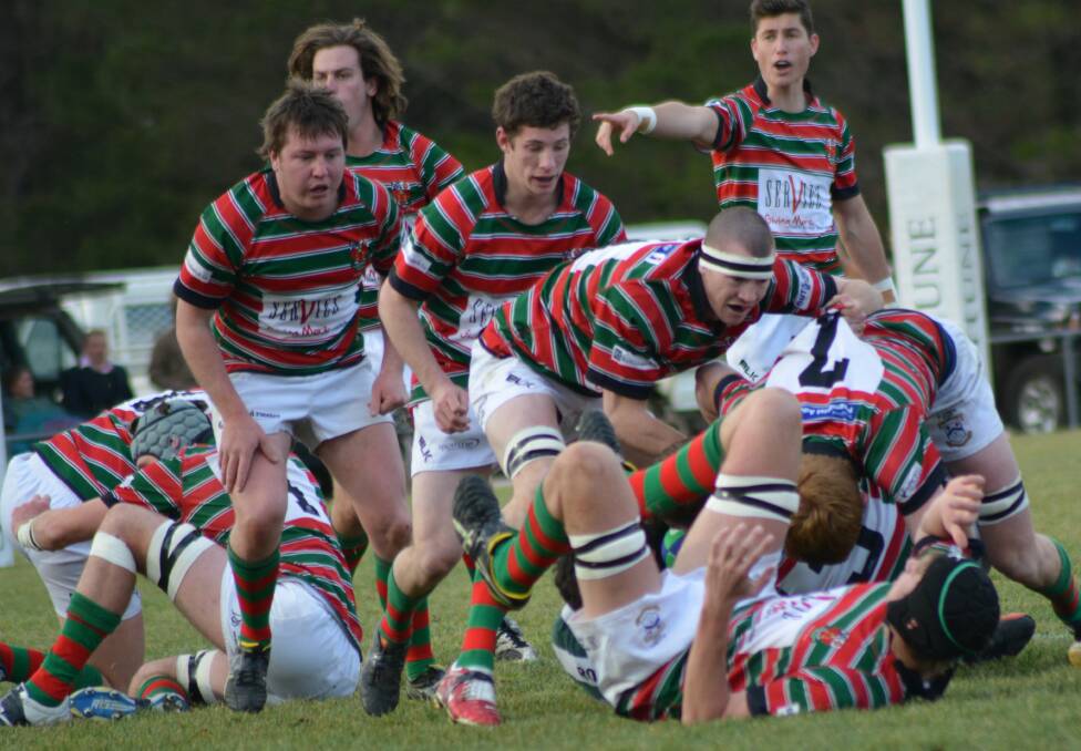 POWER IN NUMBERS: St Albert’s players dominate a ruck in an earlier match against Robb College. 