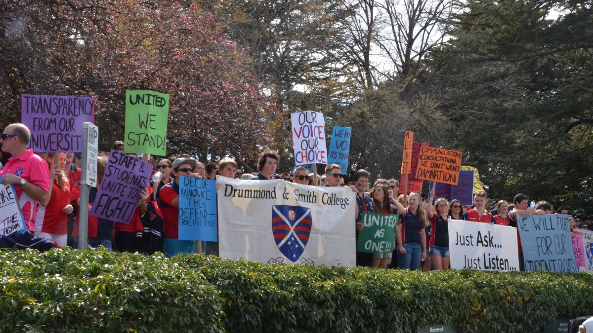 ROBBED OF THEIR SAY: 600 students from UNE colleges marched to Booloominbah on Friday in an attempt to have their voices heard by the university.