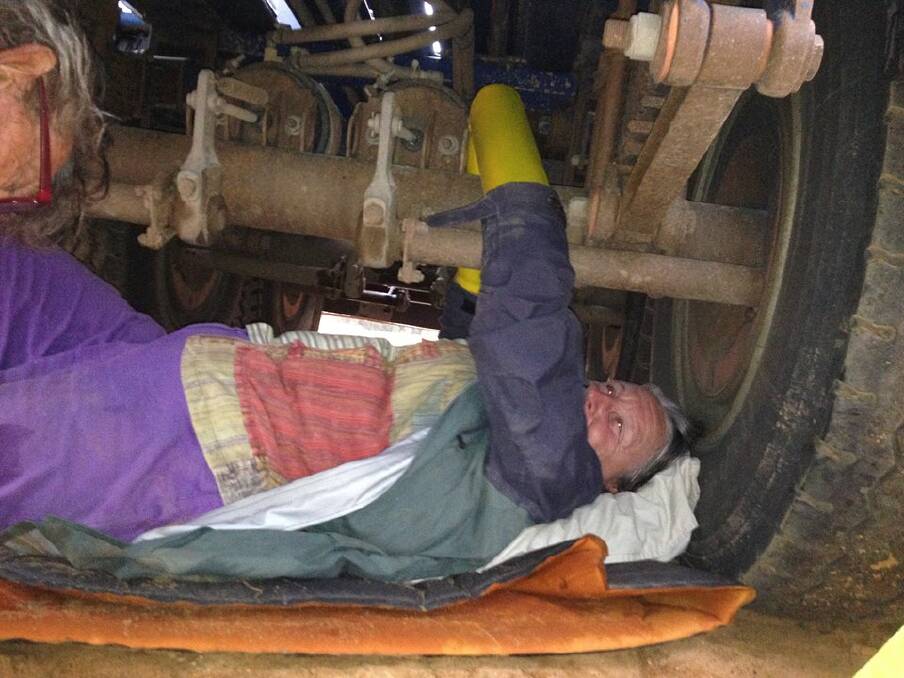 IN PROTEST: Armidale grandmother Pat Schultz chained to a truck.
