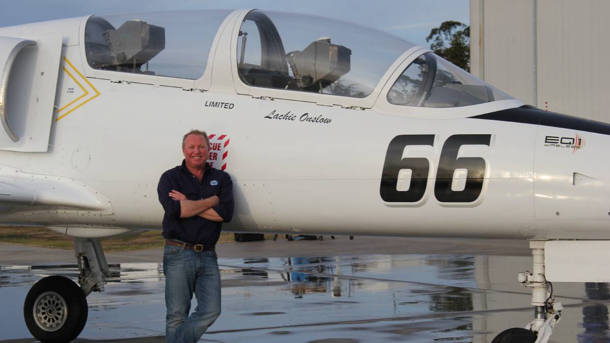 SPEEDSTER: Lachie Onslow in front of his L-39 warbird. Mr Onslow flew a different jet in the Reno Championship Air Races where he came in second place.
