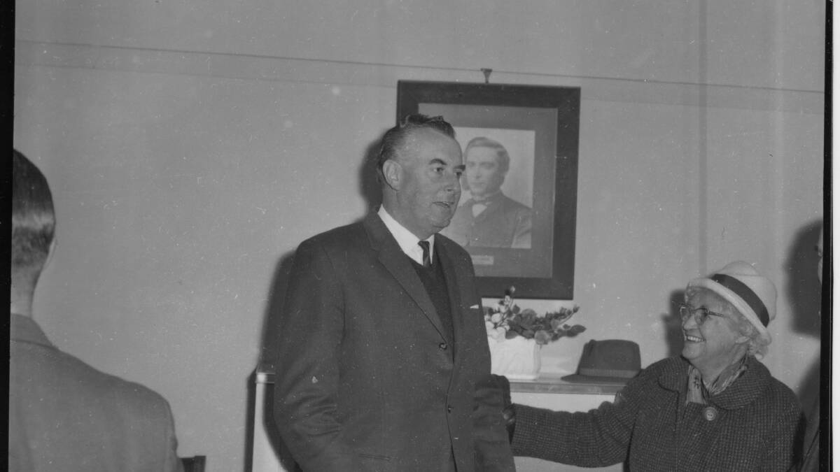 An early photo of former prime minister Gough Whitlam on a visit to Armidale.