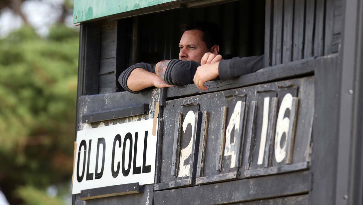 WARRNAMBOOL: The scoreboard operators at Friendly Societies Park watches the Warrnambool and District Football Netball League Carlton Mid Pre-season Cup match between Old Collegians and Allansford. Picture: DAMIAN WHITE