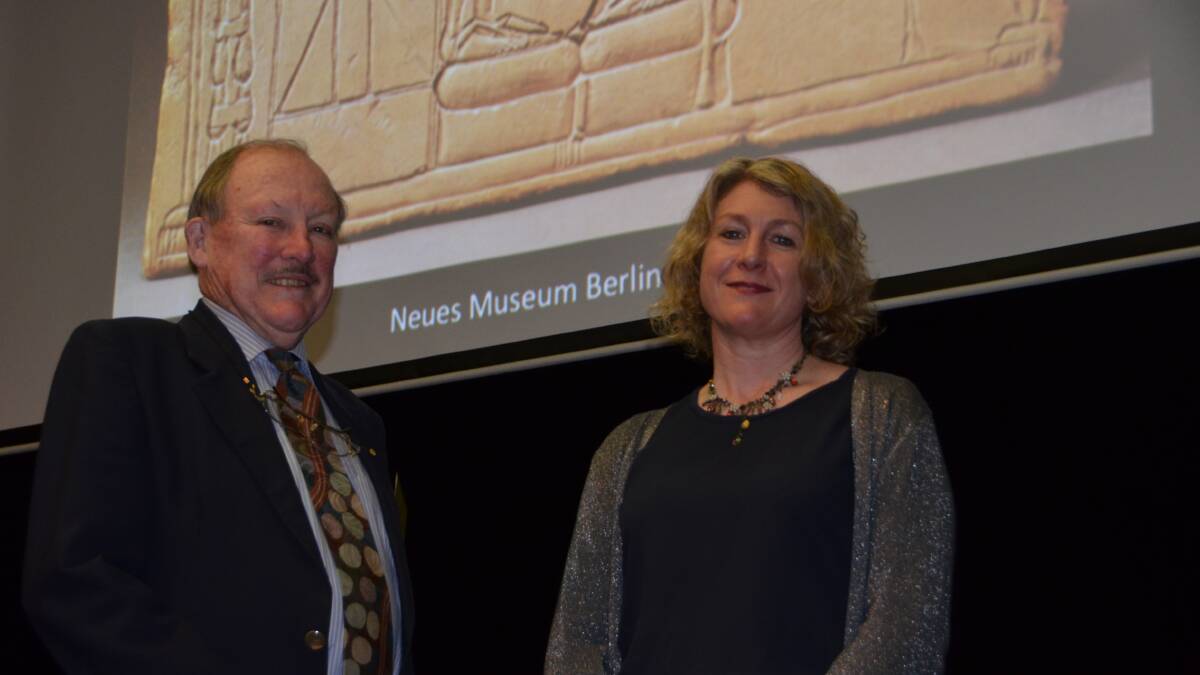 HISTORICAL LECTURE: Antony Deakin was happy to welcome the society’s 200th member before Egyptologist Lucia Gahlin’s talk last week. 