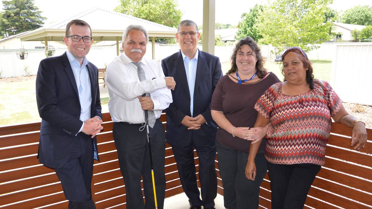 HOMELY: Adam Marshall, Steve Widders, Minister for Ageing and Disability Services John Ajaka, support worker Kerry Power and resident’s mother Ellen Widders.