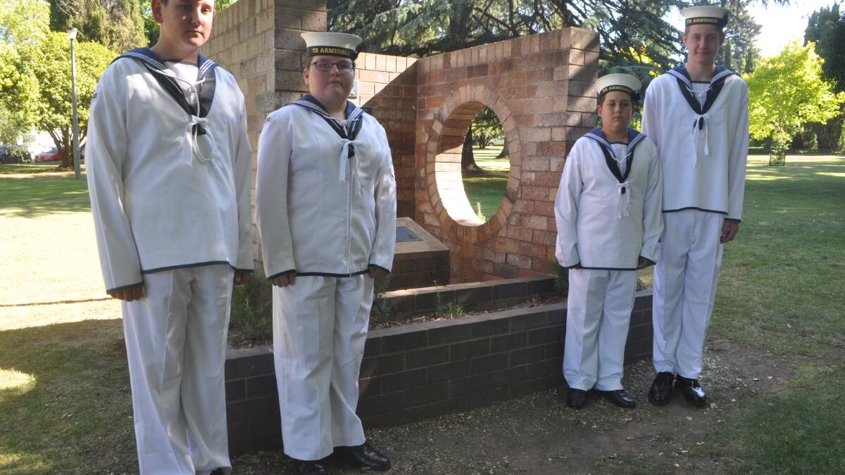 SOMBRE: Training Ship Armidale cadets Nathan Westaway, Bernie Vickers, Lachlan Nelson and Lachlan Patricks will be in tomorrow’s service.