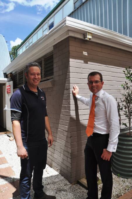 LOOKING FOR LEAKS: Armidale PCYC manager Paul Salmon and Northern Tablelands MP Adam Marshall are looking forward to sinking baskets without having to dodge puddles.