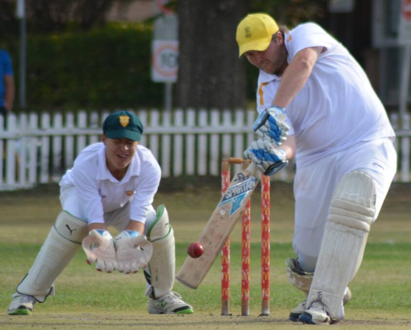 CRACK: Todd Francis goes over the off-side during his knock of 112 not out against Hillgrove on Saturday at Lambert Park.